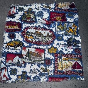 Vintage Themed Fabric Square with Colorful Prints